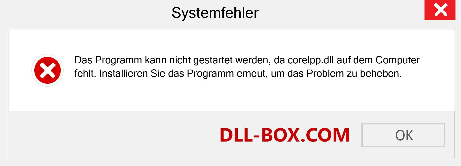 corelpp.dll-Datei fehlt?. Download für Windows 7, 8, 10 - Fix corelpp dll Missing Error unter Windows, Fotos, Bildern